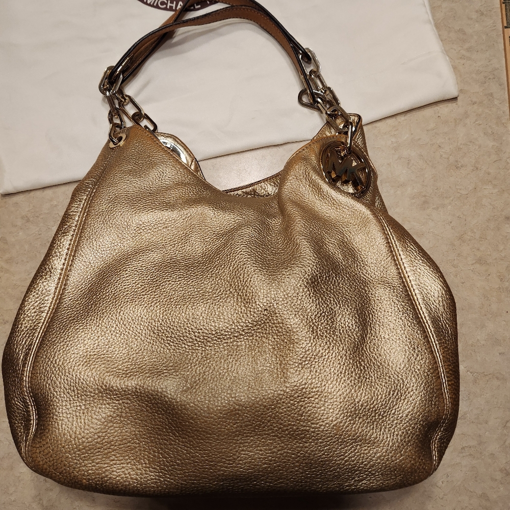 Michael Kors Metallic Gold Leather Shoulder Bag